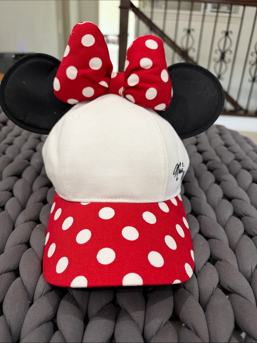 Disney White & Red Polka Dot Minnie Mouse SnapBack Hat with Black Ears